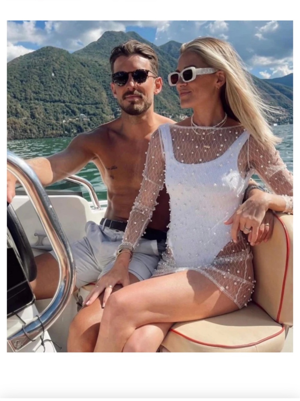 Sheer Pearl-Embellished White Swim Coverup